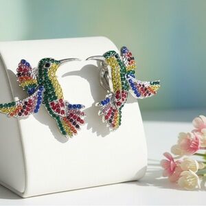 Vibrant Hummingbird earrings with Multicolor Crystals